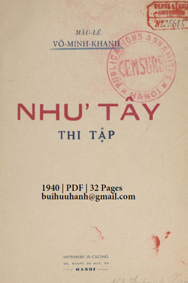 Như Tây Thi Tập (NXB Lê Cường 1940) - Võ Minh Khanh, 32 Trang