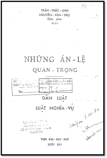 Những Án Lệ Quan Trọng Trong Dân Luật (NXB Đại Học Huế 1963) - Trần Thúc Linh, 439 Trang