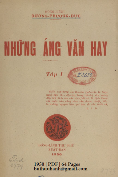 Những Áng Văn Hay Tập 1 (NXB Đông Lĩnh Thư Phủ 1950) - Dương Phượng Dực, 64 Trang