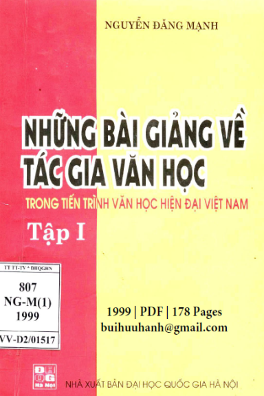 Những Bài Giảng Về Tác Gia Văn Học Tập 1 (NXB Đại Học Quốc Gia 1999) - Nguyễn Đăng Mạnh, 178 Trang
