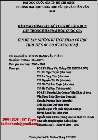 Những Di Tích Khảo Cổ Học Thời Tiền Óc Eo Ở Tây Nam Bộ (NXB Đại Học Quốc Gia 2009) - Đặng Văn Thắng