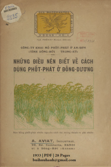Những Điều Nên Biết Về Cách Dùng Phốt Phát Ở Đông Dương (NXB Trung Bắc Tân Văn 1933) - A. Aviat