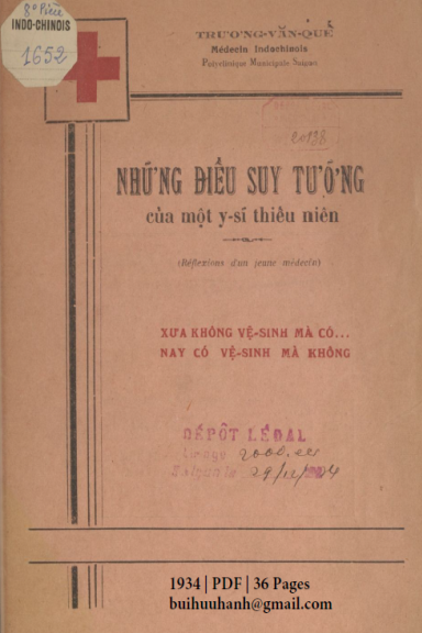 Những Điều Suy Tưỡng Của Một Y Sĩ Thiếu Niên (NXB Nguyễn Văn Viết 1934) - Trương Văn Quế, 36 Trang