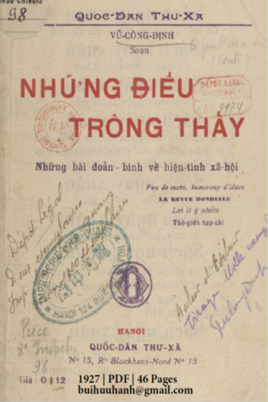 Những Điều Trông Thấy (NXB Quốc Dân Thư Xã 1927) - Vũ Công Định, 46 Trang
