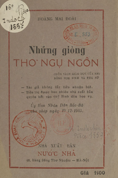 Những Giòng Thơ Ngụ Ngôn (NXB Nước Nhà 1945) - Hoàng Mai Đoái, 24 Trang