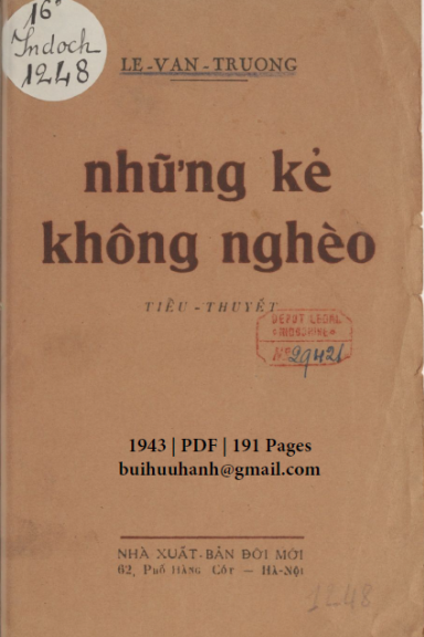 Những Kẻ Không Nghèo (NXB Đời Mới 1943) - Lê Văn Trương, 191 Trang