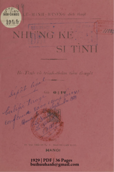 Những Kẻ Si Tình (NXB Thực Nghiệp 1929) - Lê Minh Hương, 36 Trang