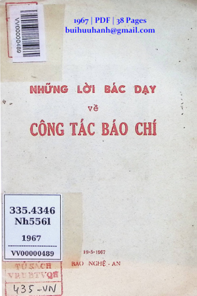 Những Lời Bác Dạy Về Công Tác Báo Chí (NXB Nghệ An 1967) - Hồ Chí Minh, 38 Trang