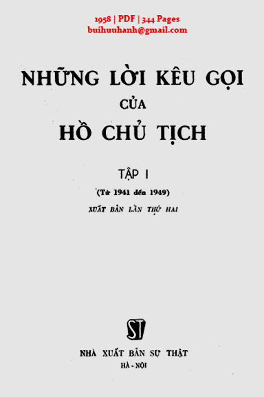 Những Lời Kêu Gọi Của Hồ Chủ Tịch Tập 1 (NXB Sự Thật 1958) - Hồ Chí Minh, 344 Trang