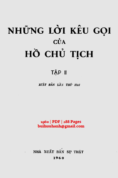 Những Lời Kêu Gọi Của Hồ Chủ Tịch Tập 2 (NXB Sự Thật 1960) - Hồ Chí Minh, 288 Trang
