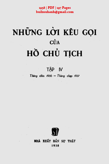 Những Lời Kêu Gọi Của Hồ Chủ Tịch Tập 4 (NXB Sự Thật 1958) - Hồ Chí Minh, 197 Trang