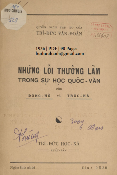 Những Lỗi Thường Lầm Trong Sự Học Quốc Văn (NXB Trí Đức 1936) - Đông Hồ, 90 Trang