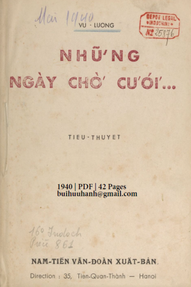 Những Ngày Chờ Cưới (NXB Nam Tiến Văn Đoàn 1940) - Vũ Lương, 42 Trang