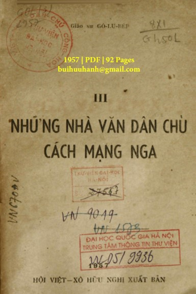 Những Nhà Văn Dân Chủ Cách Mạng Nga (NXB Việt Xô 1957) - Hồng Nga, 92 Trang