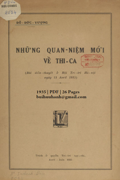 Những Quan Niệm Mới Về Thi Ca (NXB Lê Văn Tân 1935) - Đỗ Đức Vượng, 26 Trang