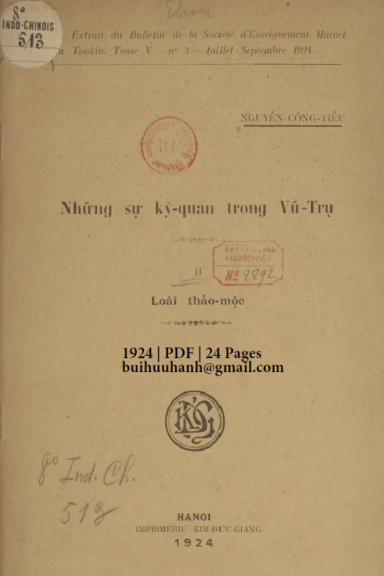 Những Sự Kỳ Quan Trong Vũ Trụ Quyển 2 (NXB Kim Đức Giang 1924) - Nguyễn Công Tiễu, 24 Trang