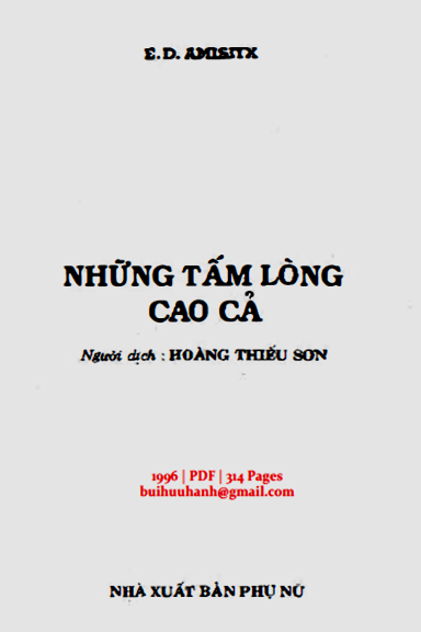 Những Tấm Lòng Cao Cả (NXB Phụ Nữ 1996) - Edmondo De Amicis, 314 Trang