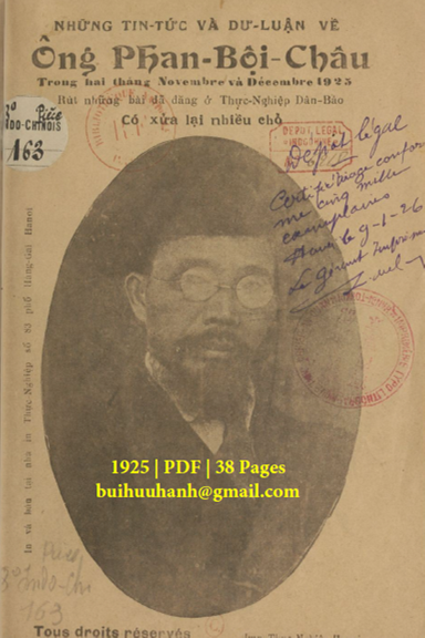 Những Tin Tức Và Dư Luận Về Ông Phan Bội Châu (NXB Thực Nghiệp 1925) - Mai Du Lân, 38 Trang