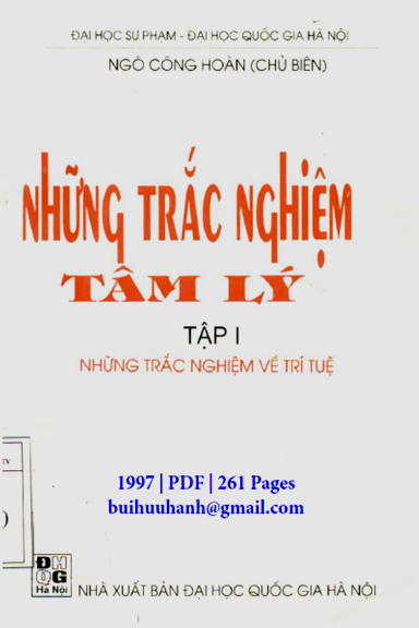 Những Trắc Nghiệm Tâm Lý Tập 1-Trí Tuệ (NXB Đại Học Quốc Gia 1997) - Ngô Công Hoàn, 261 Trang