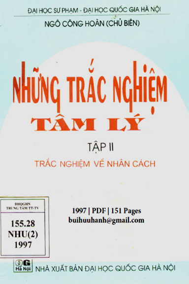 Những Trắc Nghiệm Tâm Lý Tập 2-Nhân Cách (NXB Đại Học Quốc Gia 1997) - Ngô Công Hoàn, 151 Trang