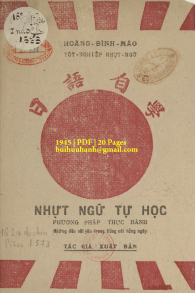 Nhựt Ngữ Tự Học (NXB Xưa Nay 1945) - Hoàng Đình Mảo, 20 Trang