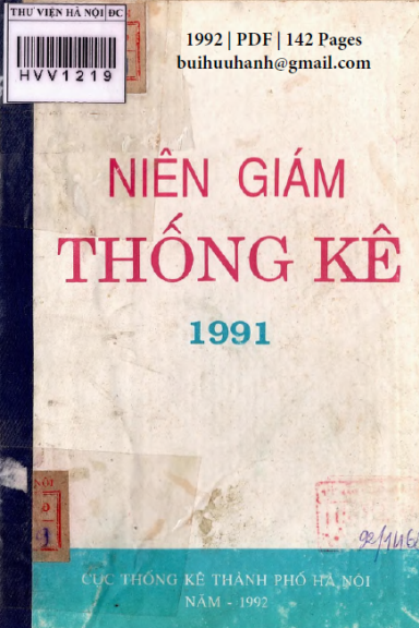 Niên Giám Thống Kê Hà Nội 1991 (NXB Hà Nội 1992) - Nhiều Tác Giả, 142 Trang