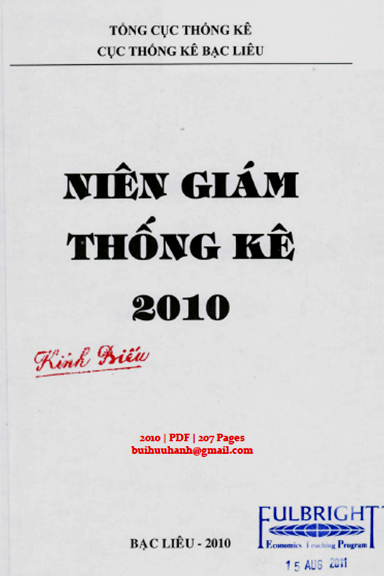 Niên Giám Thống Kê Tỉnh Bạc Liêu 2010 (NXB Thống Kê 2010) - Phạm Quốc Sử, 207 Trang