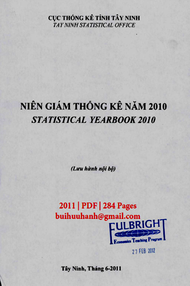 Niên Giám Thống Kê Tỉnh Tây Ninh 2010 (NXB Thống Kê 2011) - Hồ Thị Hồng, 284 Trang