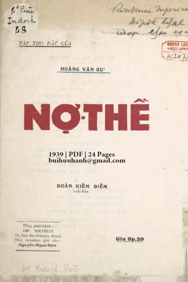 Nợ Thề (NXB Đoàn Kiểm Điểm 1939) - Hoàng Văn Sự, 24 Trang