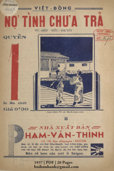 Nợ Tình Chưa Trả Quyển 1-3 (NXB Đức Lưu Phương 1937) - Việt Đông, 60 Trang