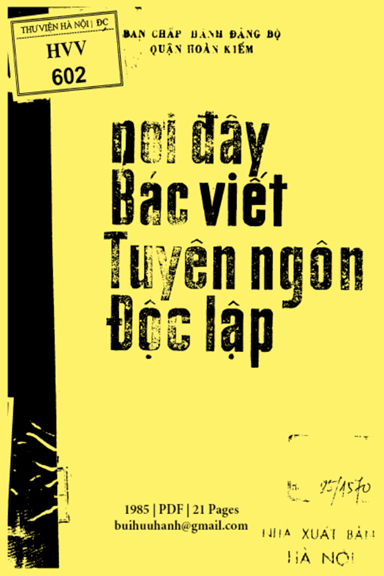 Nơi Đây Bác Viết Tuyên Ngôn Độc Lập (NXB Hà Nội 1985) - Nhiều Tác Giả, 21 Trang