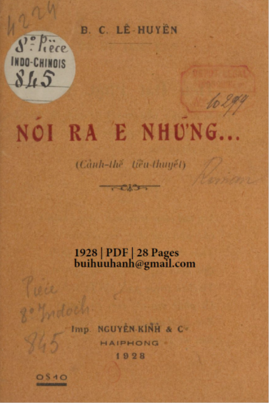 Nói Ra E Những (NXB Nguyễn Kính 1928) - Lê Huyền, 28 Trang