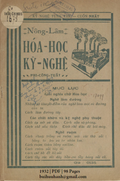 Nông Lâm Hóa Học Kỹ Nghệ (NXB Đông Tây 1932) - Phi Công Tuất, 98 Trang