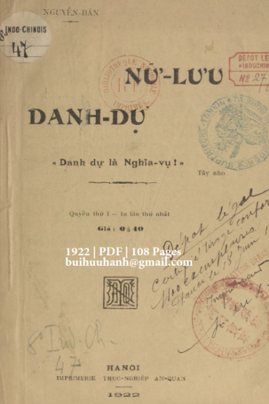 Nữ Lưu Danh Dự Quyển 1 (NXB Thực Nghiệp 1922) - Nguyễn Bân, 108 Trang