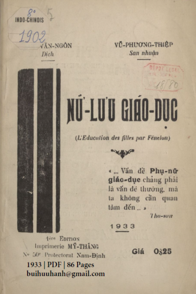 Nữ Lưu Giáo Dục (NXB Mỹ Thắng 1933) - Lưu Văn Ngôn, 86 Trang