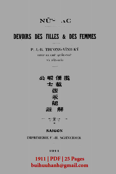 Nữ Tắc (NXB Sài Gòn 1911) - Trương Vĩnh Ký, 25 Trang
