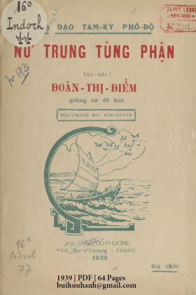 Nữ Trung Tùng Phận (NXB Đức Lưu Phương 1939) - Đoàn Thị Điểm, 64 Trang