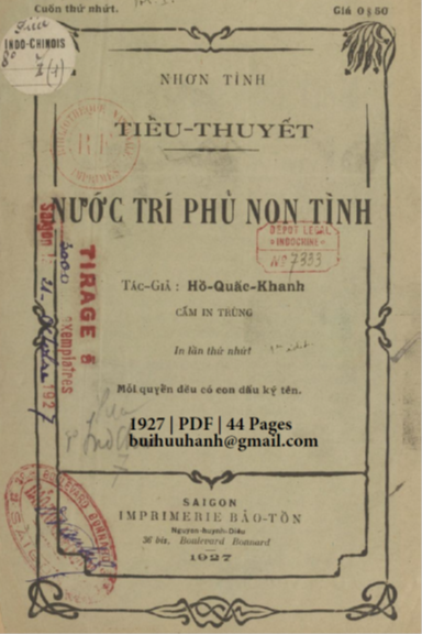 Nước Trí Phủ Non Tình Cuốn 1 (NXB Bảo Tồn 1927) - Hồ Quấc Khanh, 44 Trang