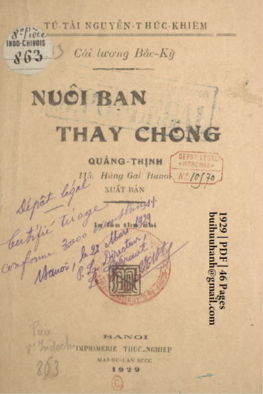 Nuôi Bạn Thay Chồng (NXB Thực Nghiệp 1929) - Nguyễn Thúc Khiêm, 46 Trang