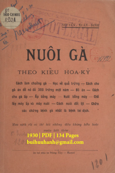 Nuôi Gà Theo Kiểu Hoa Kỳ (NXB Đông Tây 1930) - Nguyễn Xuân Định, 134 Trang