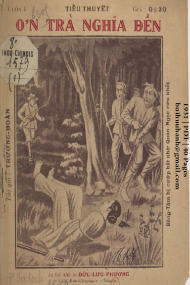 Ơn Trả Nghĩa Đền Cuốn 1-3 (NXB Đức Lưu Phương 1931) - Trương Hoàn, 122 Trang
