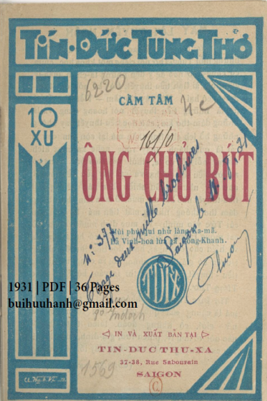 Ông Chủ Bút (NXB Tín Đức Thư Xã 1931) - Cẩm Tâm, 36 Trang
