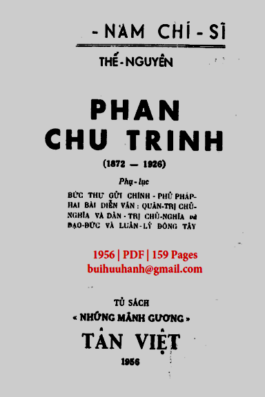 Phan Chu Trinh 1872-1926 (NXB Tân Việt 1956) - Thế Nguyên, 159 Trang