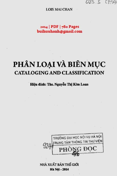 Phân Loại Và Biên Mục (NXB Thế Giới 2014) - Lois Mai Chan, 390 Trang