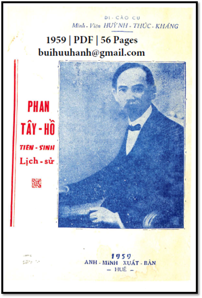 Phan Tây Hồ Tiên Sinh Lịch Sử (NXB Anh Minh 1959) - Huỳnh Thúc Kháng, 56 Trang