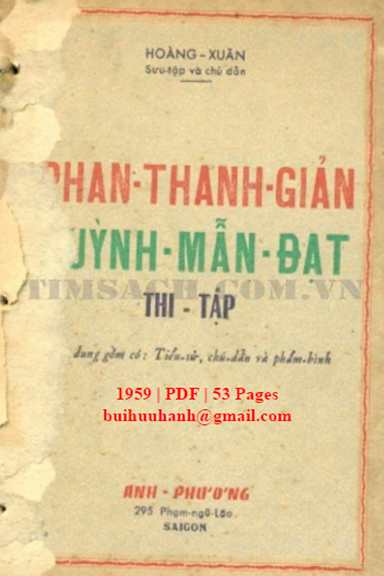 Phan Thanh Giản Và Huỳnh Mẫn Đạt Thi Tập (NXB Anh Phương 1959) - Hoàng Xuân, 53 Trang