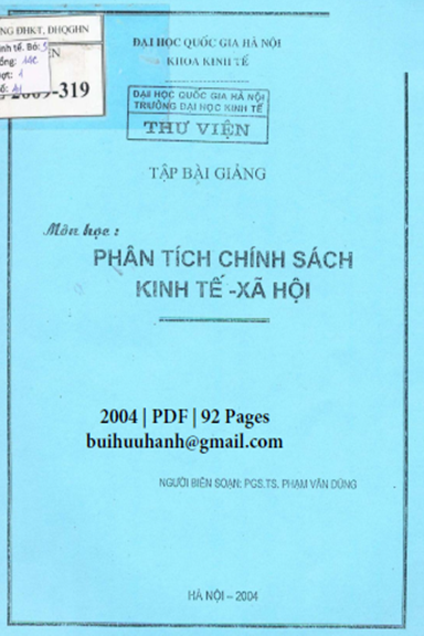 Phân Tích Chính Sách Kinh Tế-Xã Hội (NXB Đại Học Quốc Gia 2004) - Phạm Văn Dũng, 92 Trang