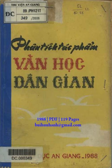 Phân Tích Tác Phẩm Văn Học Dân Gian (NXB An Giang 1988) - Bùi Mạnh Nhị, 119 Trang