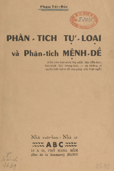 Phân Tích Từ Loại Và Phân Tích Mệnh Đề (NXB ABC 1951) - Phạm Tất Đắc, 168 Trang