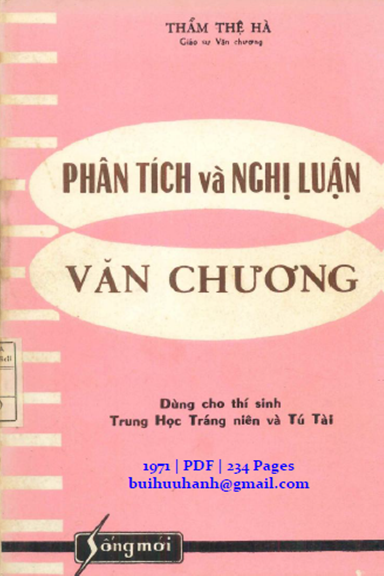 Phân Tích Và Nghị Luận Văn Chương (NXB Sống Mới 1971) - Thẩm Thệ Hà, 234 Trang